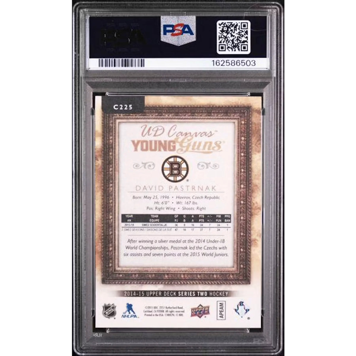 David Pastrnak 2014 Upper Deck Young Guns Canvas | PSA 10 #C225 | P5182637