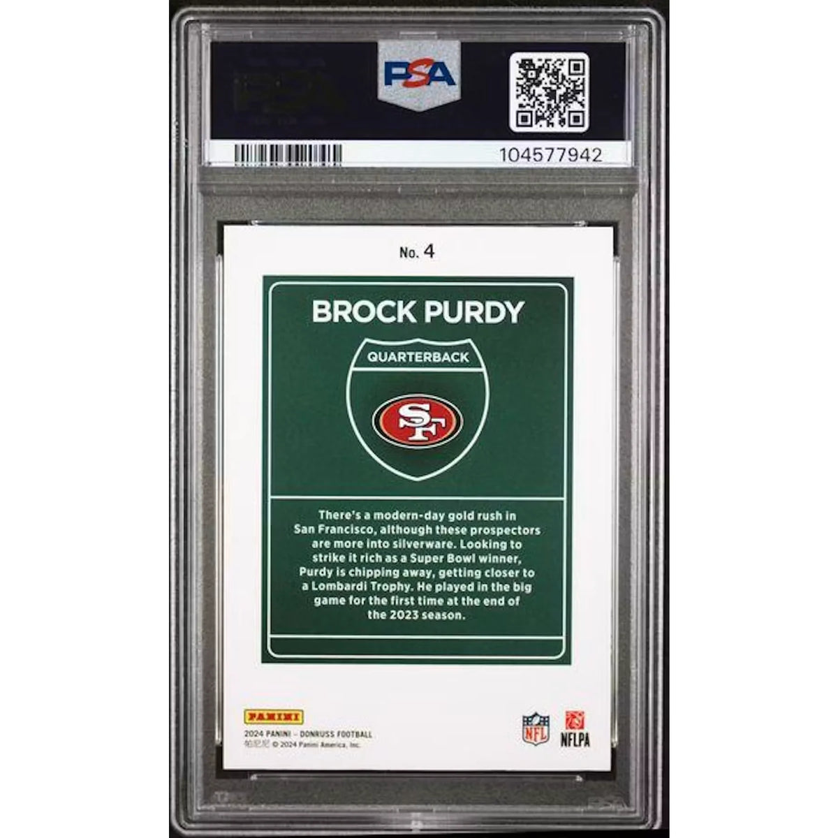 Brock Purdy 2024 Panini Donruss Downtown Rookie #4 | PSA 9 | P5182665