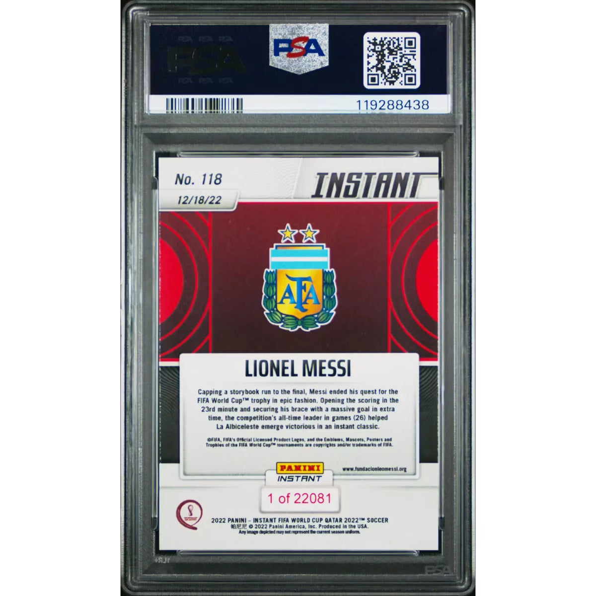 2022 Panini Instant Lionel Messi FIFA World Cup Qatar #118 PSA 10 - D2 | P5182670