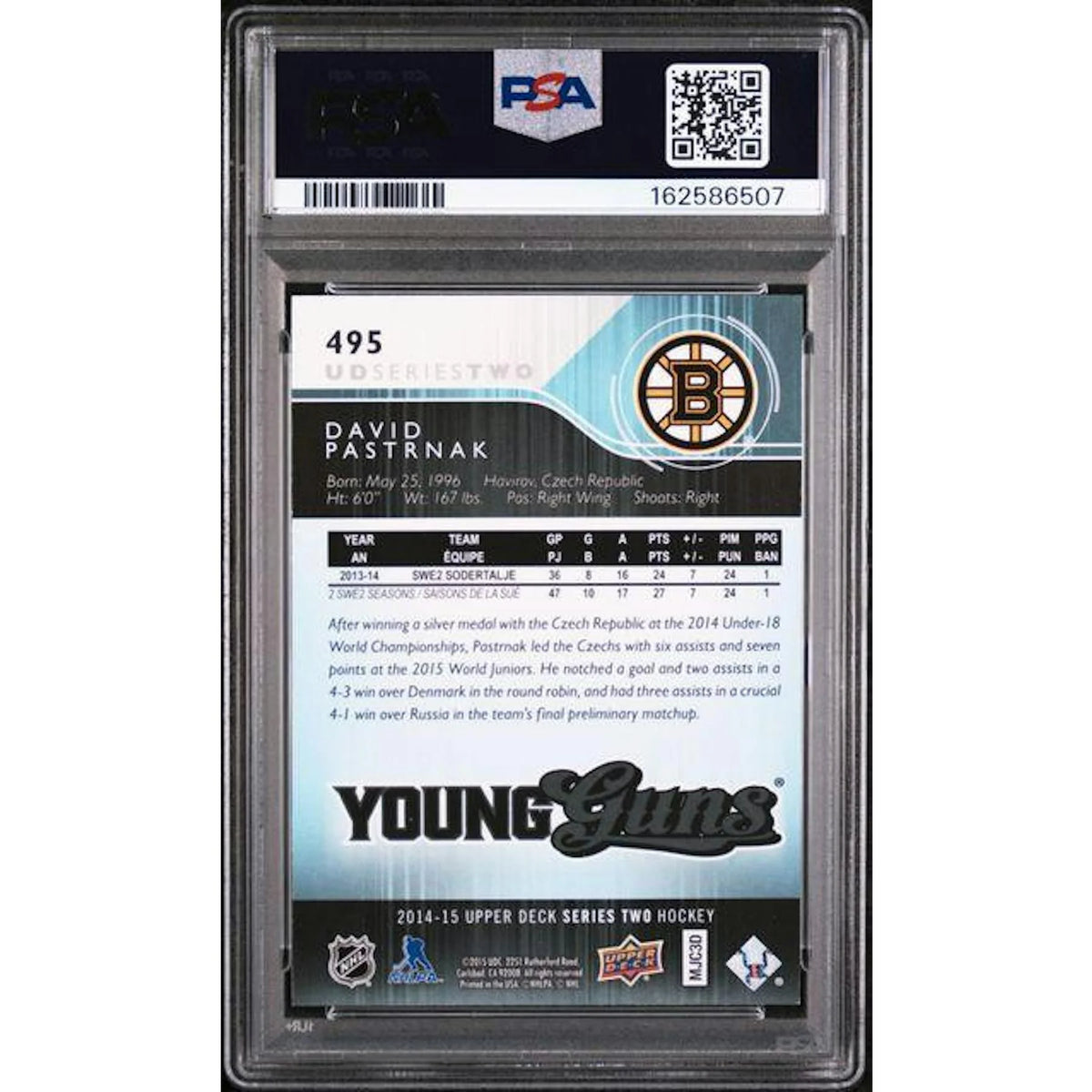 David Pastrnak 2014 Upper Deck Young Guns #495 | PSA 9 | P5182691