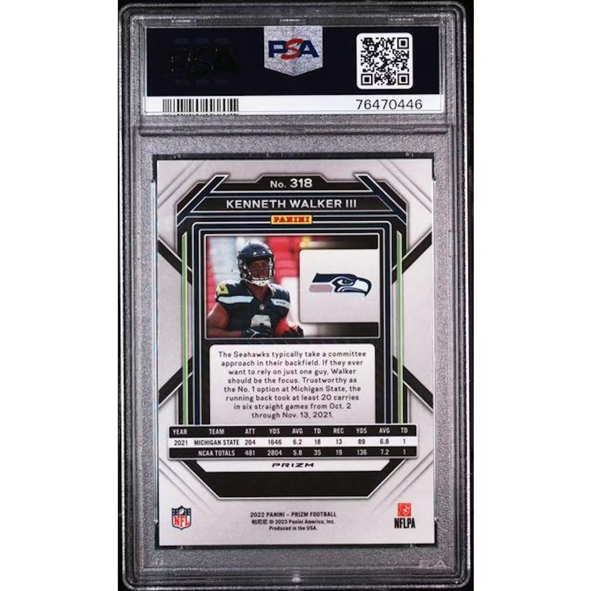 Kenneth Walker III 2022 Panini Prizm Snakeskin Rookie #318 | PSA 9 | P5182713