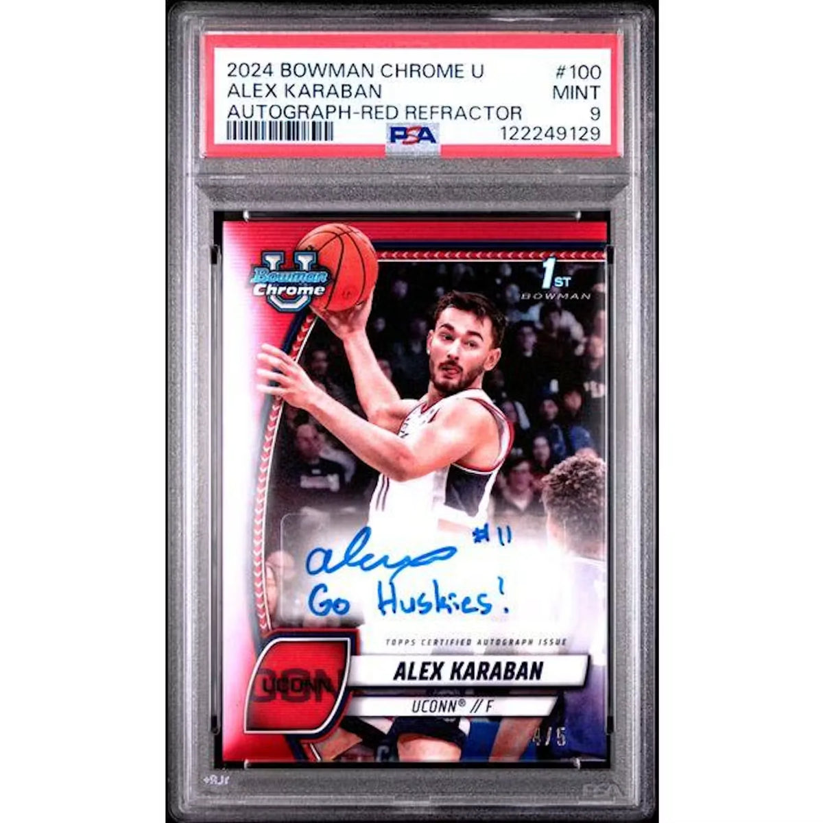 Alex Karaban Signed 2024-25 Bowman U Chrome Red Refractor | PSA 9 | P5182727