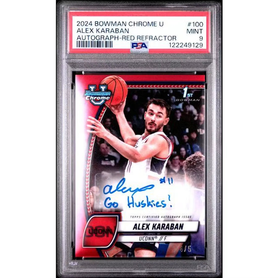 Alex Karaban Signed 2024-25 Bowman U Chrome Red Refractor | PSA 9 | P5182727