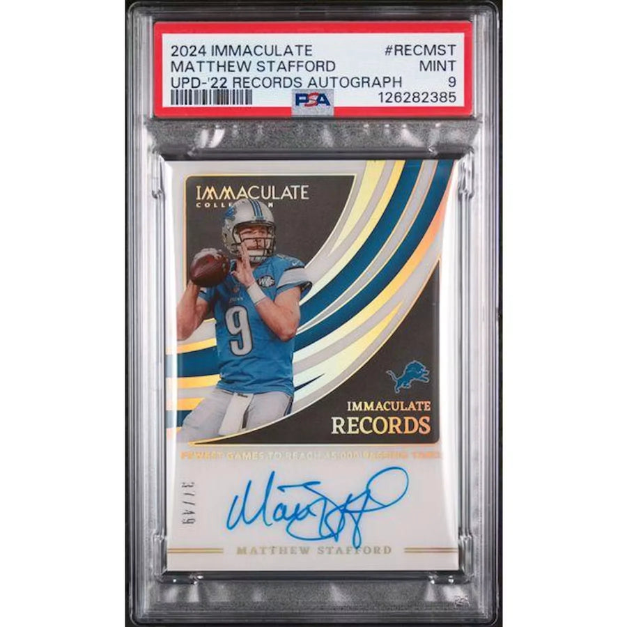 Matthew Stafford Signed 2024 Panini Immaculate Card | Records Auto PSA 9 | P5182731