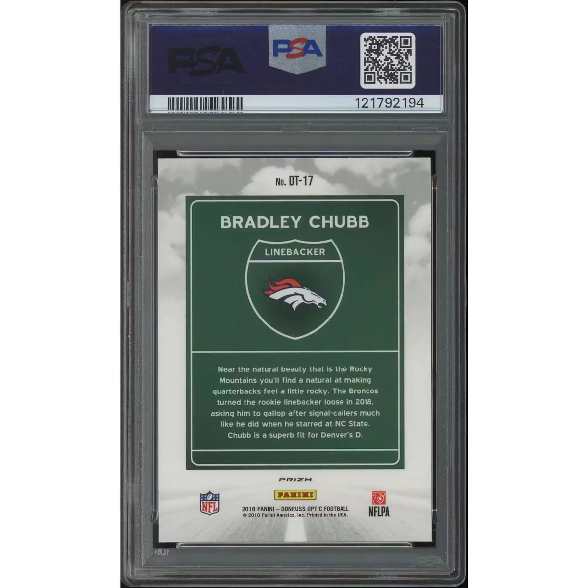 Bradley Chubb 2018 Donruss Optic Downtown #DT17 | PSA 9 Mint | P5182752