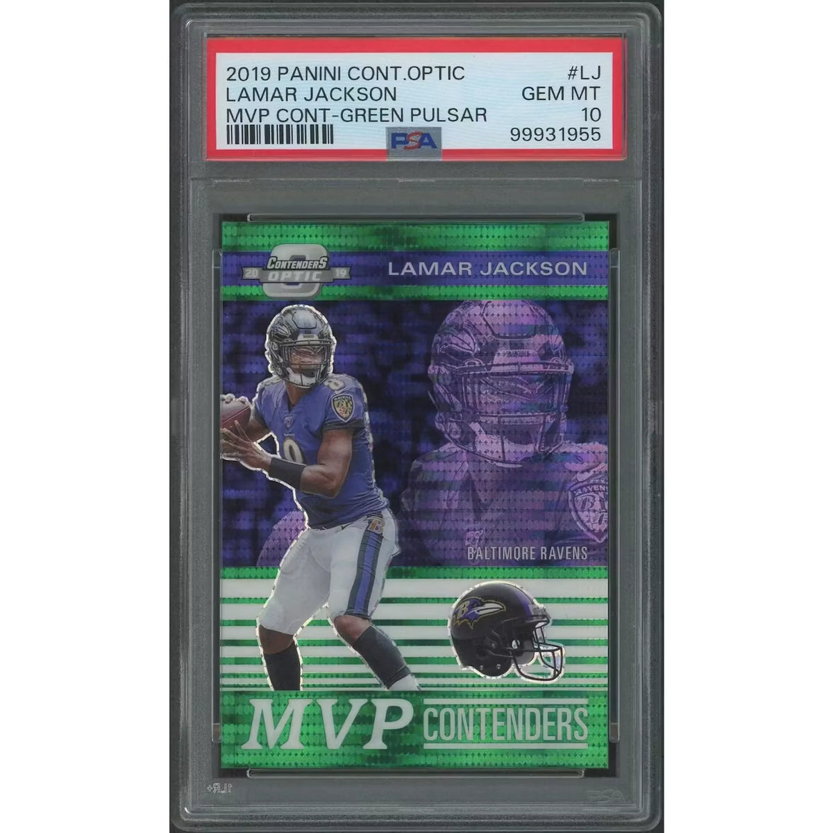 Lamar Jackson 2019 Panini Contenders Optic MVP Card | PSA 10 Green Pulsar | P5182757