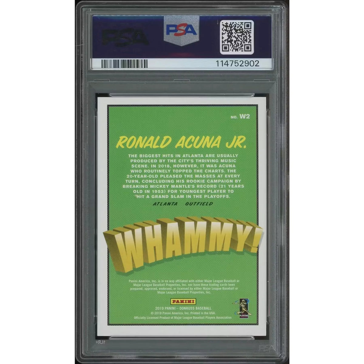 Ronald Acuna Jr. 2019 Donruss Baseball #W2 Whammy | PSA 10 Gem Mint | P5182767