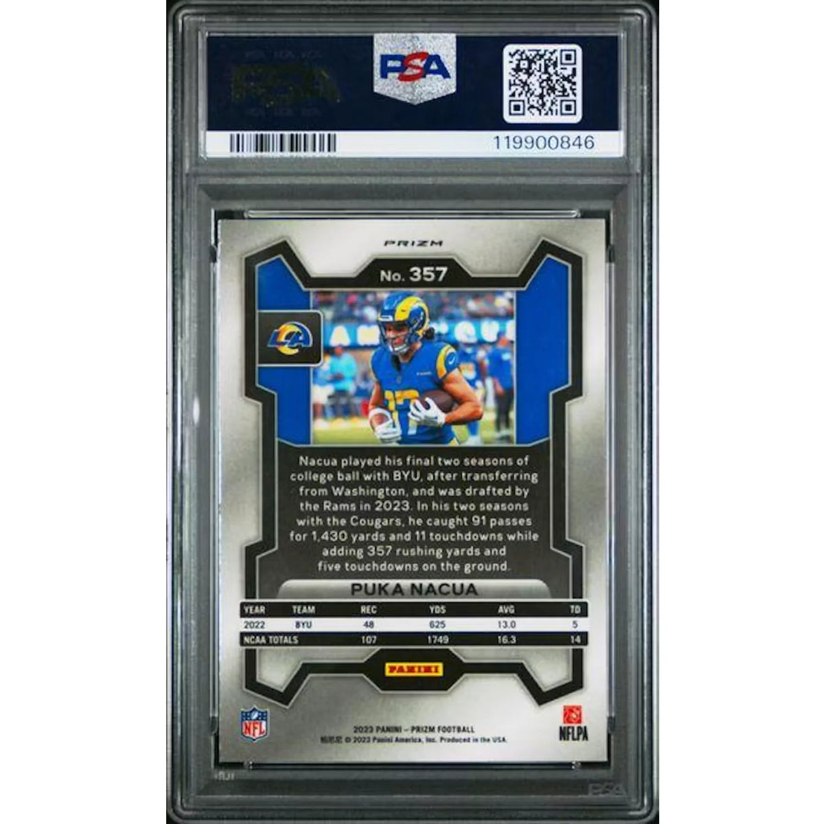 Puka Nakua 2023 Panini Prizm Silver Prizm Rookie #357 | PSA 10 | P5182773