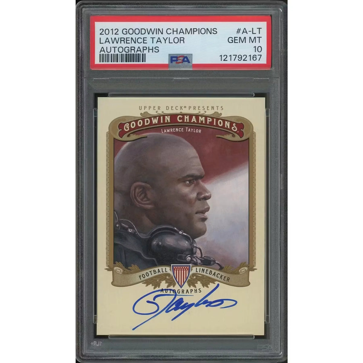 Lawrence Taylor Signed 2012 Upper Deck Goodwin Champions Card | PSA 10 Gem Mint | P5182776