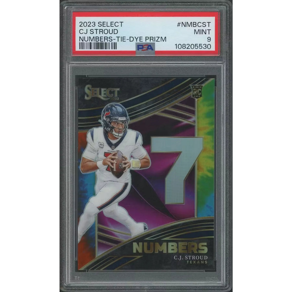 CJ Stroud Signed 2023 Panini Select Numbers Tie Dye Prizm Rookie #15 Card | P5182778
