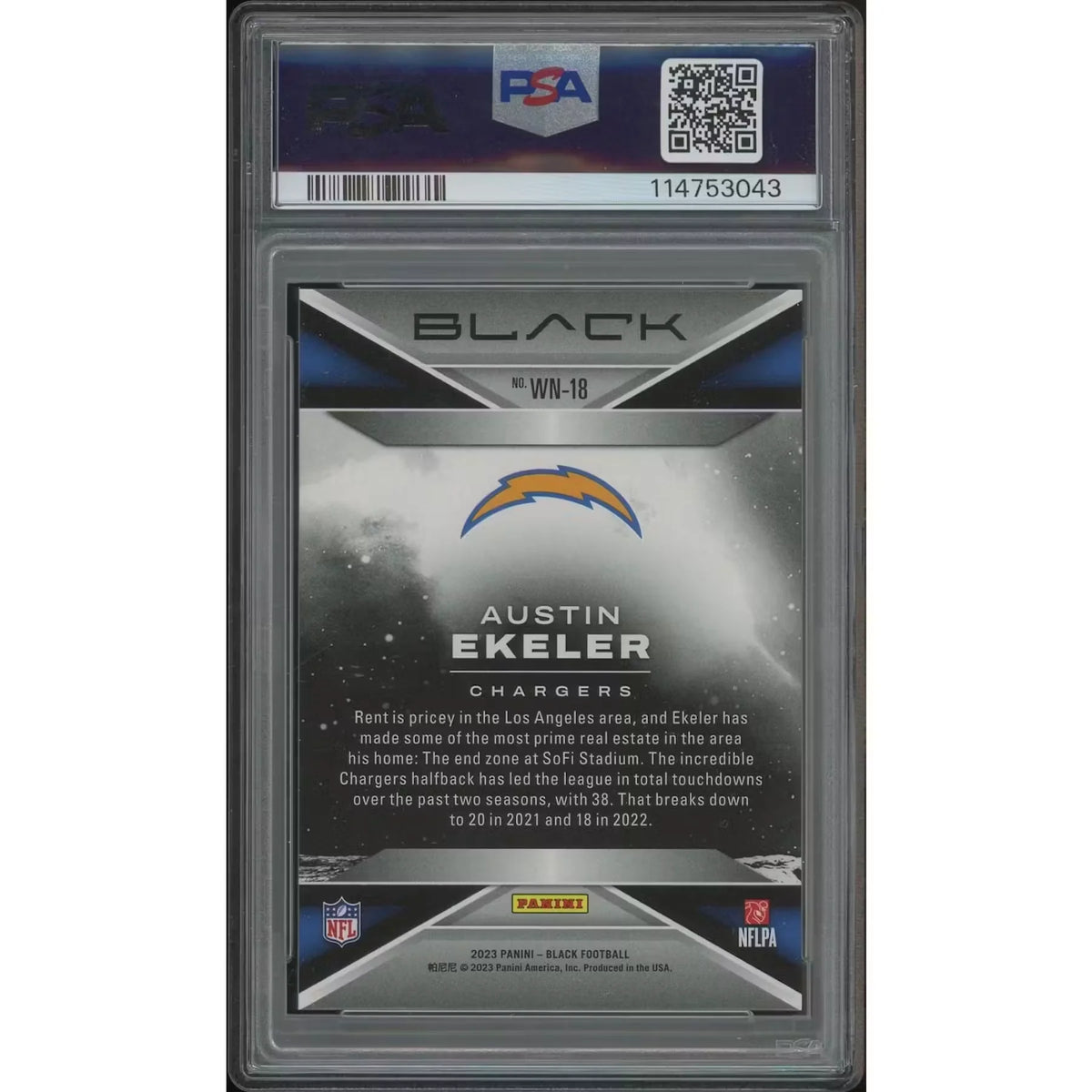 Austin Ekeler 2023 Panini Black Football #WN18 | PSA 10 Gem Mint | P5182798
