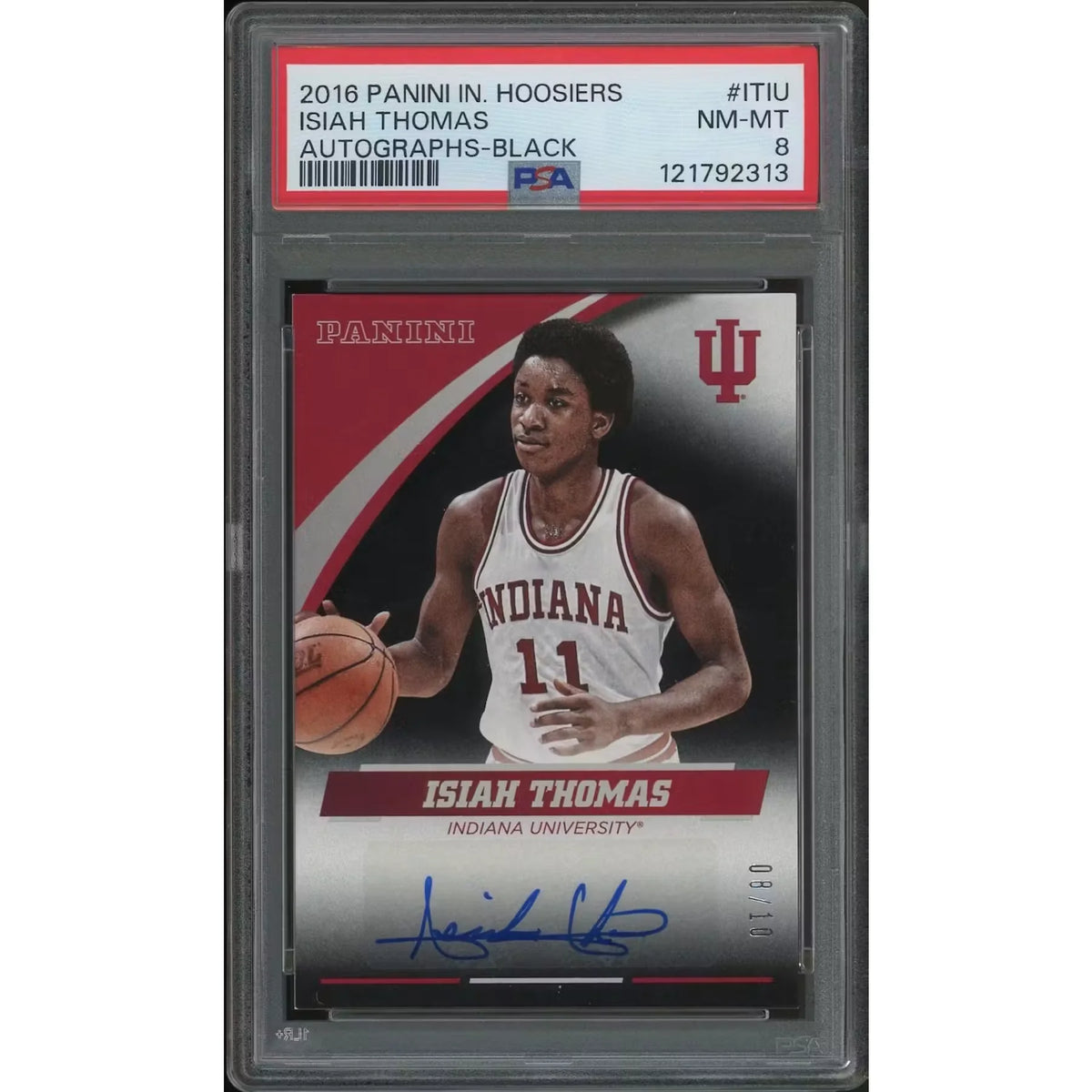Isiah Thomas Signed 2016 Panini Indiana Hoosiers #08 Card | PSA 8 NM-MT | P5182806