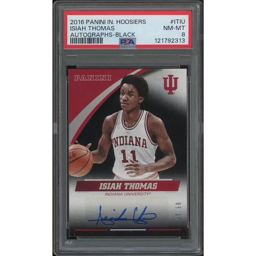 Isiah Thomas Signed 2016 Panini Indiana Hoosiers #08 Card | PSA 8 NM-MT | P5182806