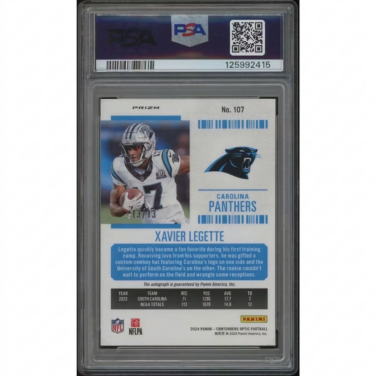 Xavier Legette 2024 Panini Contenders Optic Rookie Auto | PSA 9 | P5182816