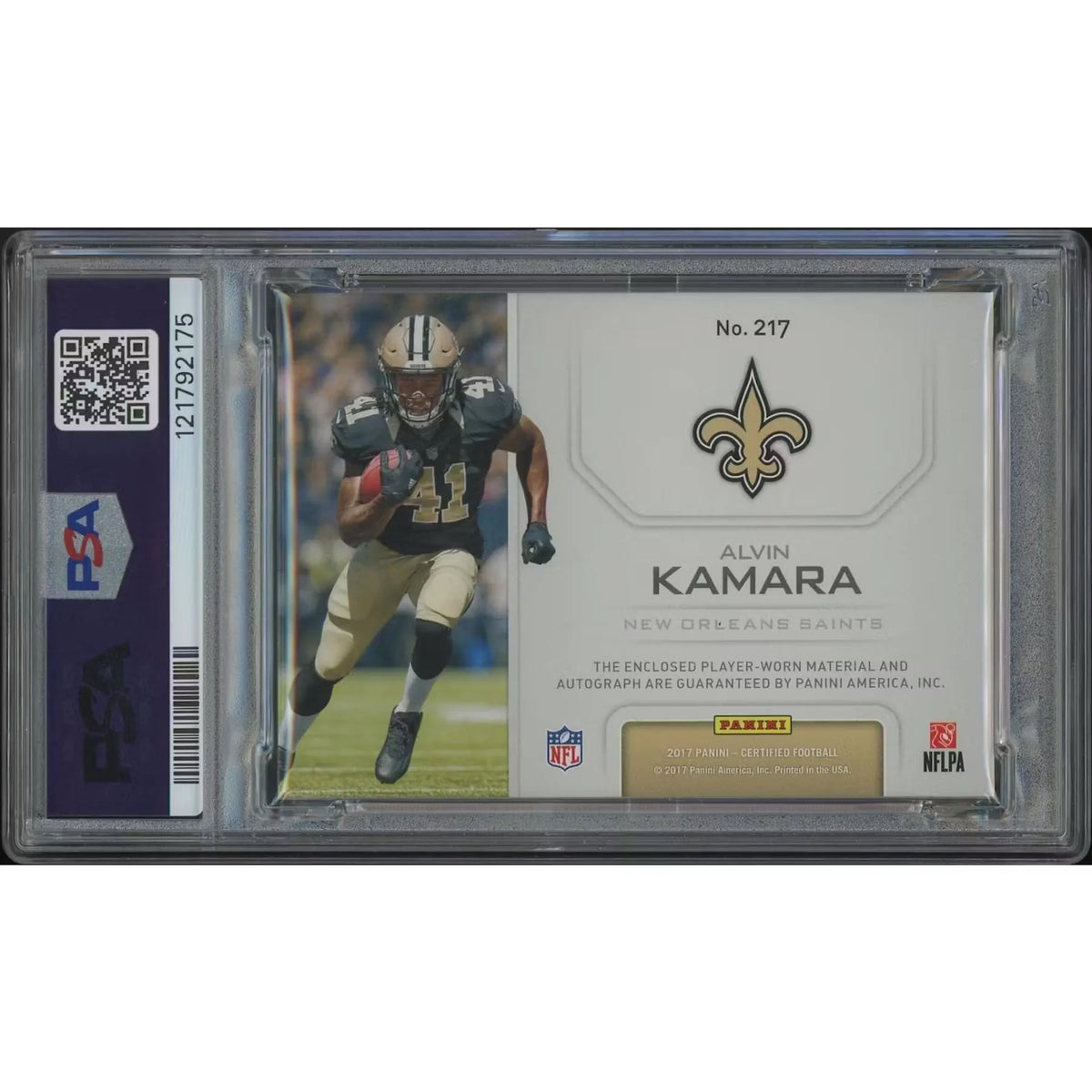 Alvin Kamara 2017 Panini Certified Football #217 Rookie Patch Auto | PSA 8 | P5182826