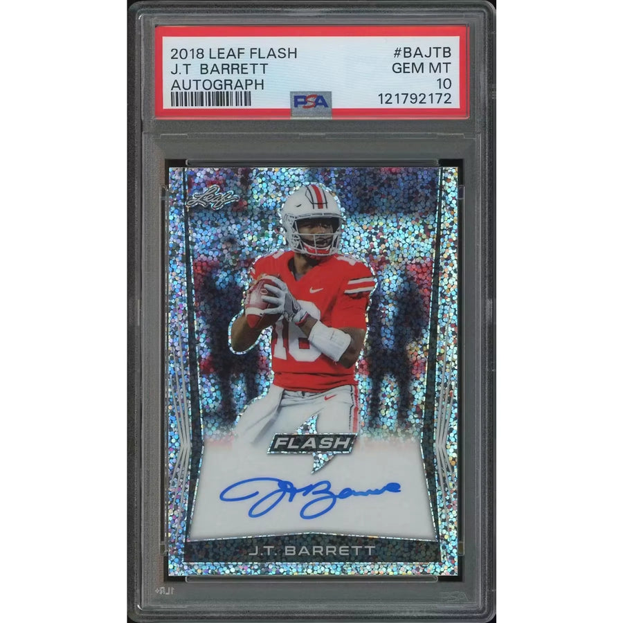 J.T. Barrett Signed 2018 Leaf Flash Football Card | PSA 10 Gem Mint | P5182832