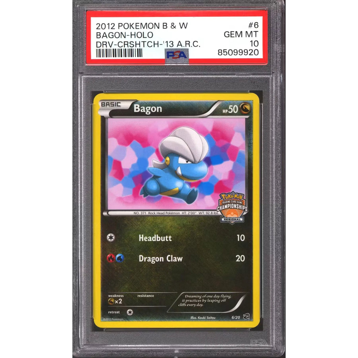 Pokemon 2012 Regional Championship Bagon 6/20 Promo | PSA 10 Gem Mint - D2 | P5296460