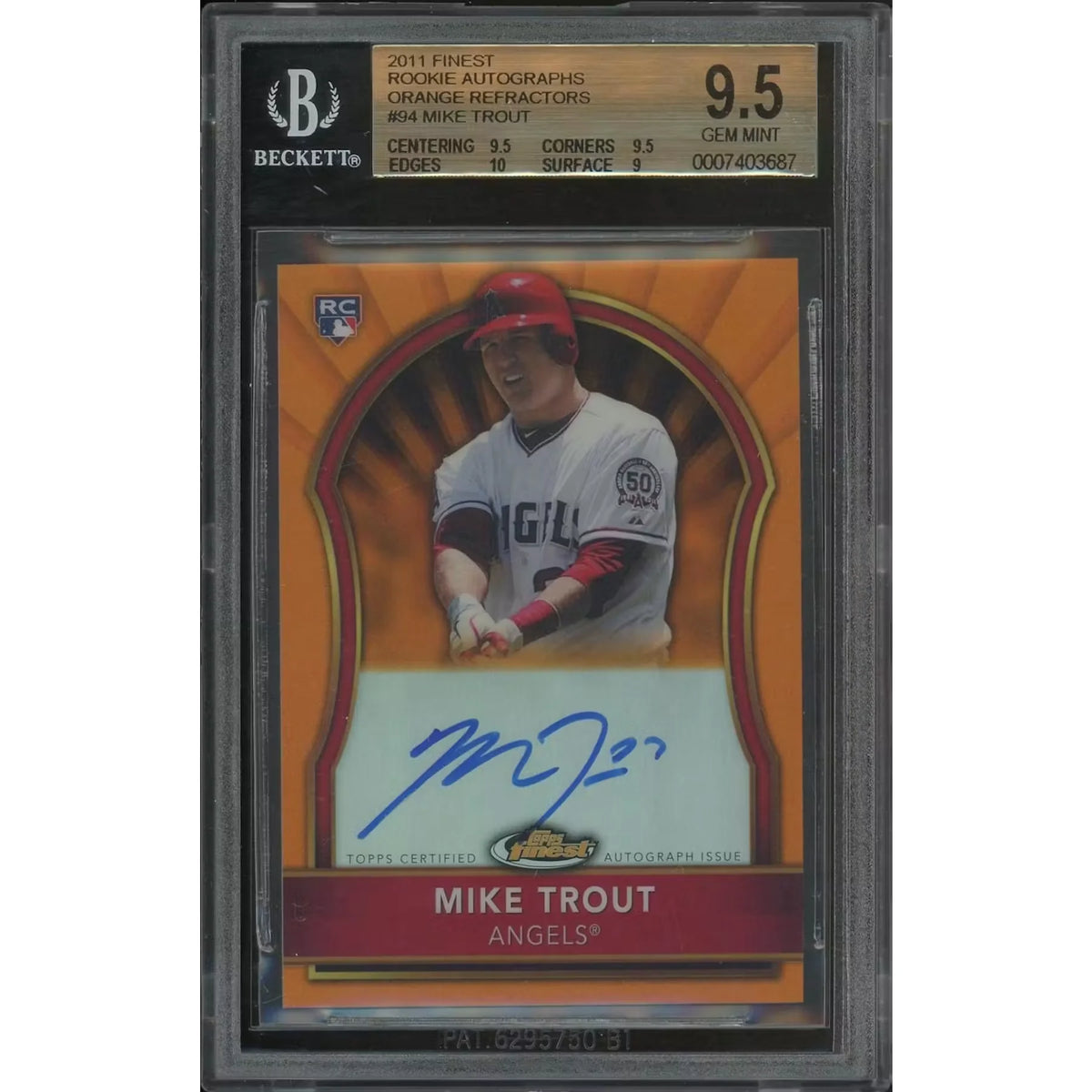 Mike Trout 2011 Topps Finest Orange Refractor Rookie Auto #59/99 | BGS 9.5 | P5298282