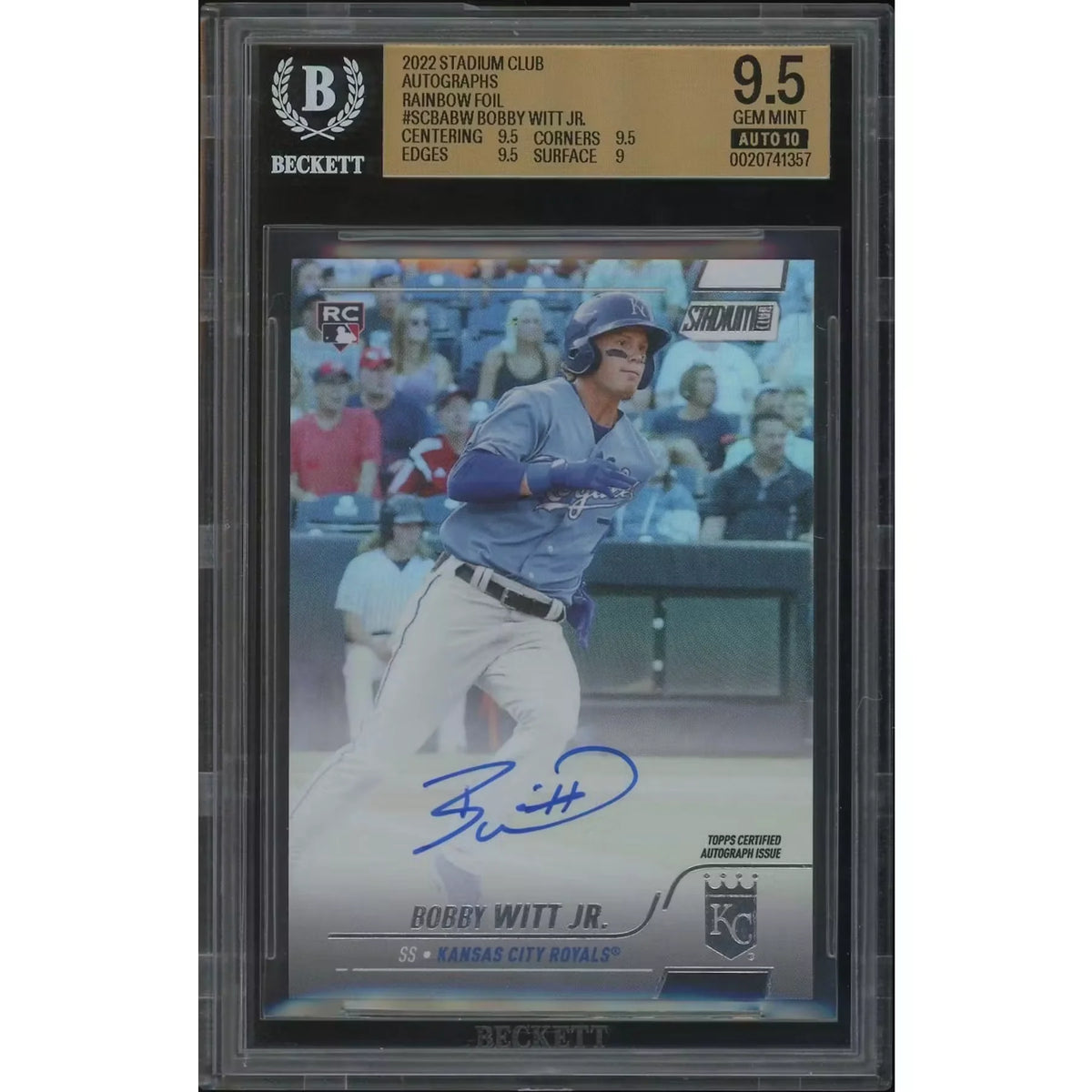 Bobby Witt Jr. Signed 2022 Topps Stadium Club Rainbow Foil Rookie #07 Card | P5298306
