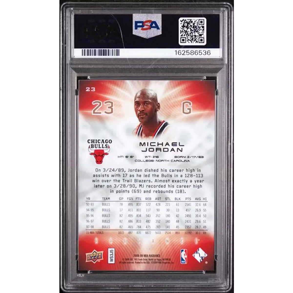 Michael Jordan 2008 Upper Deck Radiance Card #23 | PSA 8 | P5298322