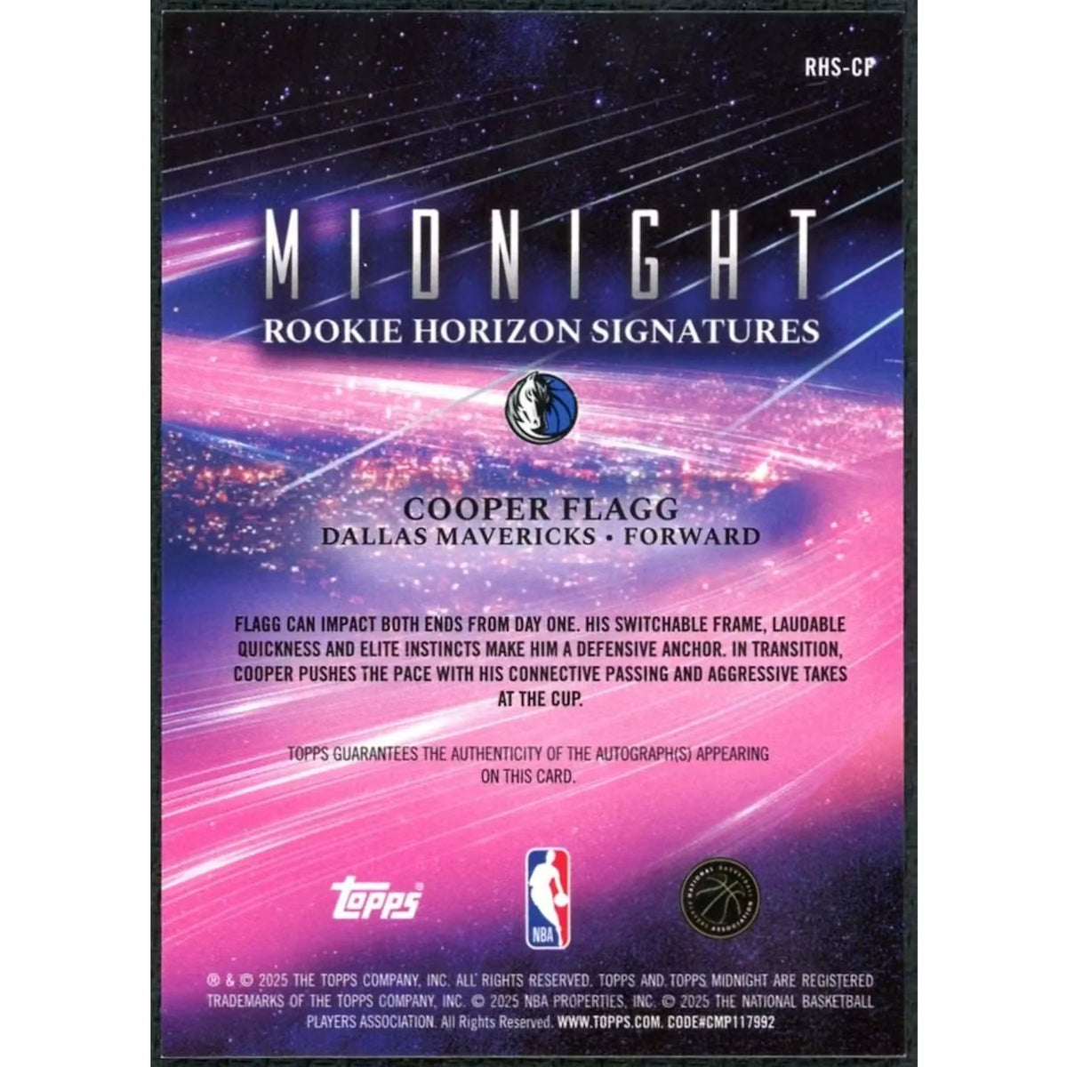 Cooper Flagg 2025-26 Topps Midnight Rookie Horizon Signatures Auto | P5298447