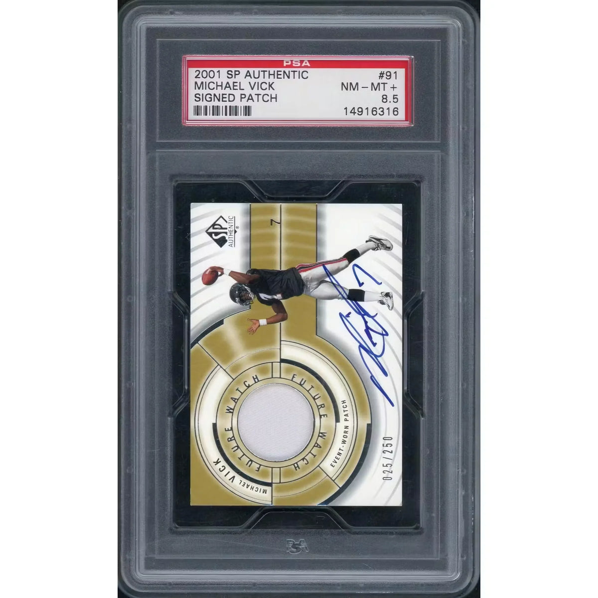 Michael Vick Signed 2001 Upper Deck SP Authentic Patch #91 Card | PSA 8.5 | P5298492