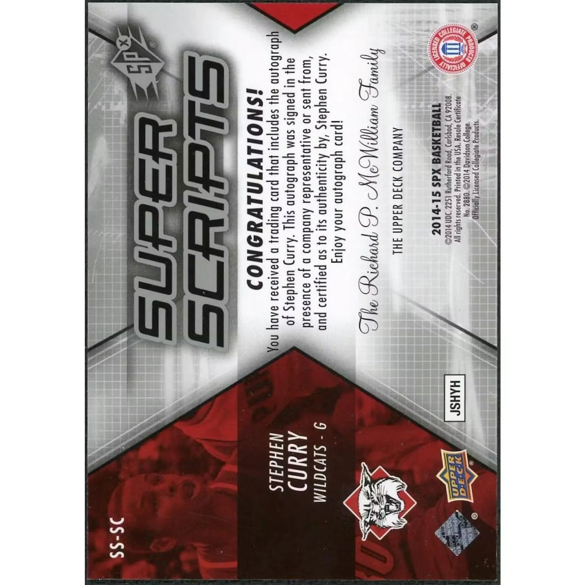 Stephen Curry Signed 2009 Upper Deck SPx Super Scripts Rookie Card | #SS-SC | P5298520
