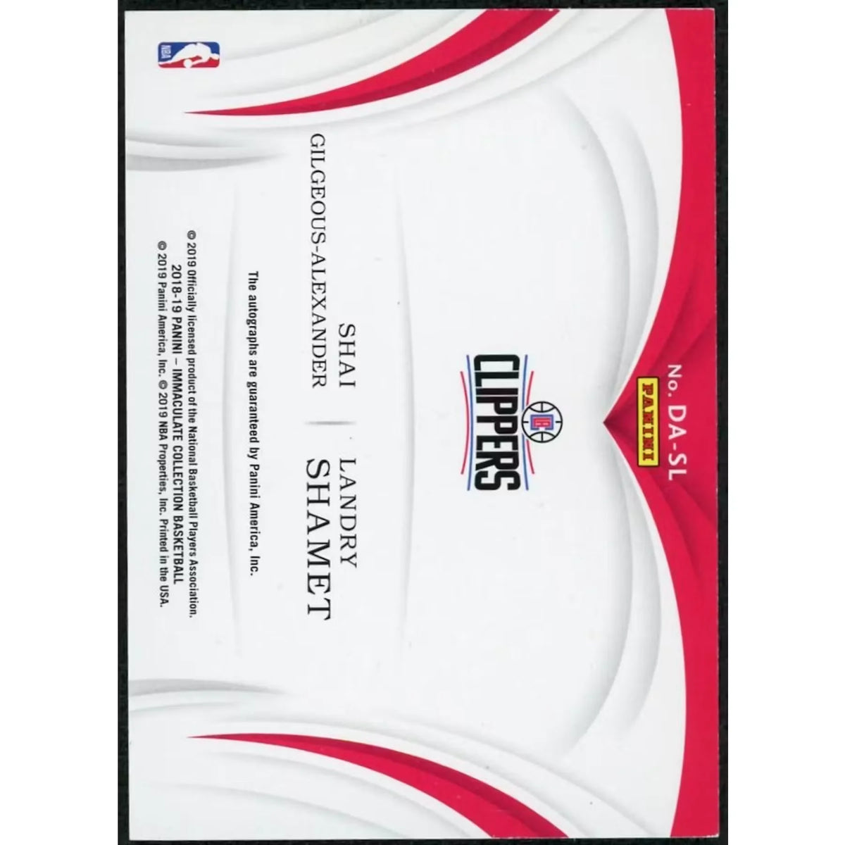 Shai Gilgeous-Alexander & Landry Shamet Signed 2018-19 Panini Immaculate | P5298585