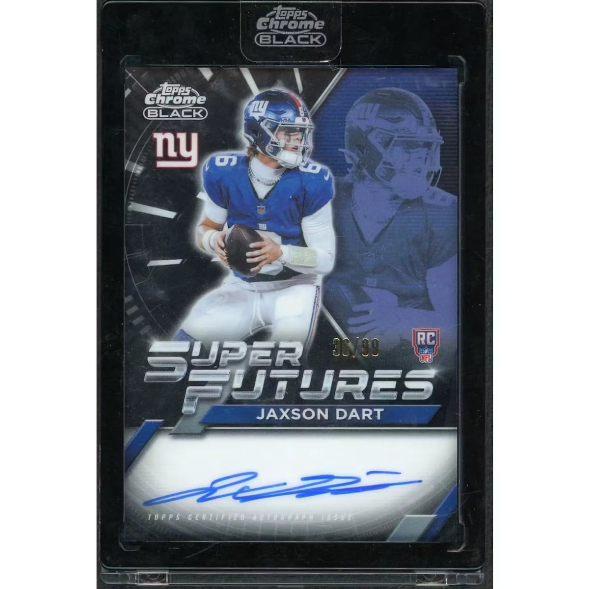 Jaxson Dart Signed Rookie Card | 2025 Topps Chrome Black Super Futures Auto/99 | P5298652