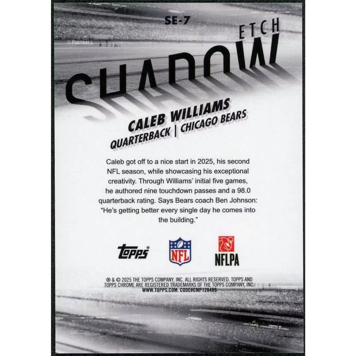 Caleb Williams 2025 Topps Chrome Shadow Etch Gold/50 #SE-7 | P5298654