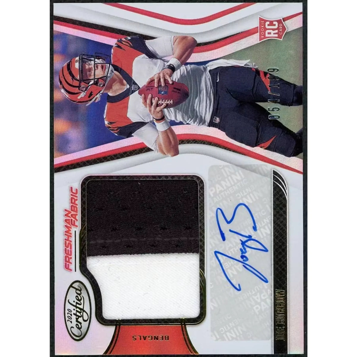 Joe Burrow Signed 2020 Panini Certified Freshman Fabric Rookie Patch Auto |/199 | P5298711
