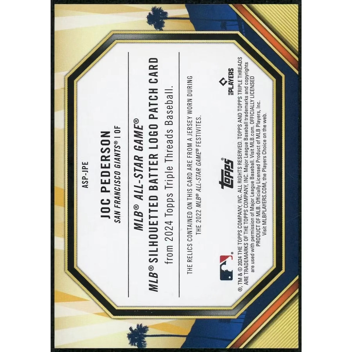 Joc Pederson 2024 Topps Triple Threads All-Star Logoman Patch | 1/1 | P5298725