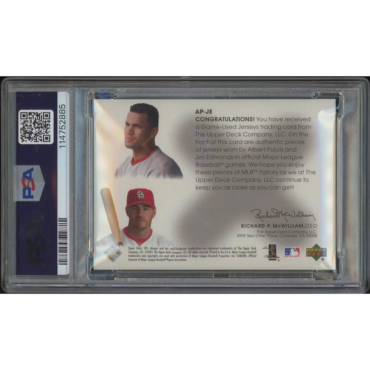 Albert Pujols & Jim Edmonds 2001 Upper Deck SPx Winning Materials Rookie | P5298728