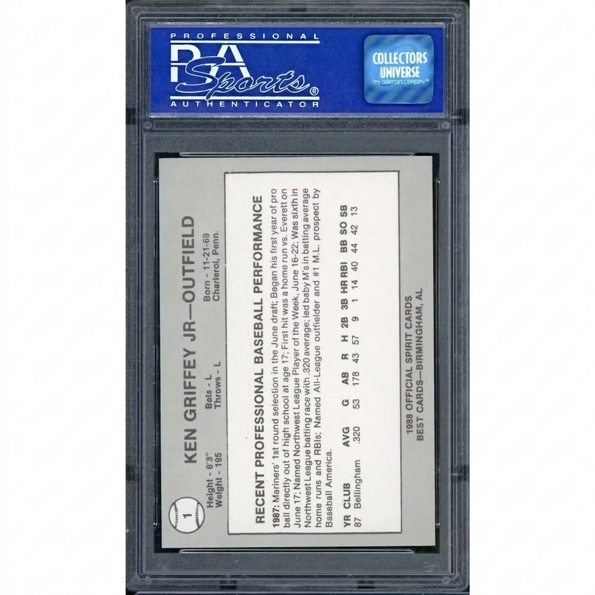 Ken Griffey Jr. 1988 Best San Bernardino Spirit #1 | PSA 8 | P5298894
