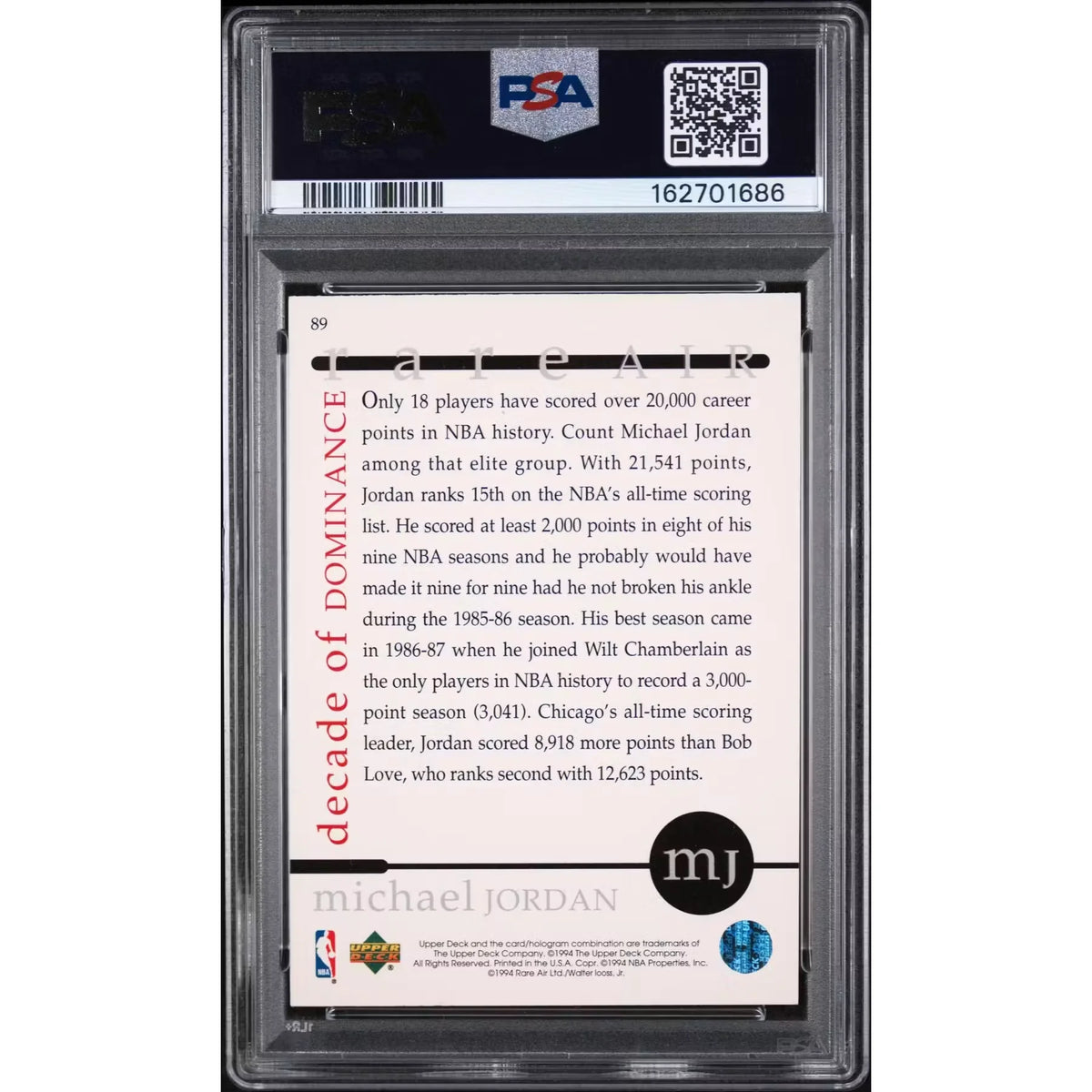 Michael Jordan 1994 Upper Deck Rare Air #89 | PSA 8 | P5298926