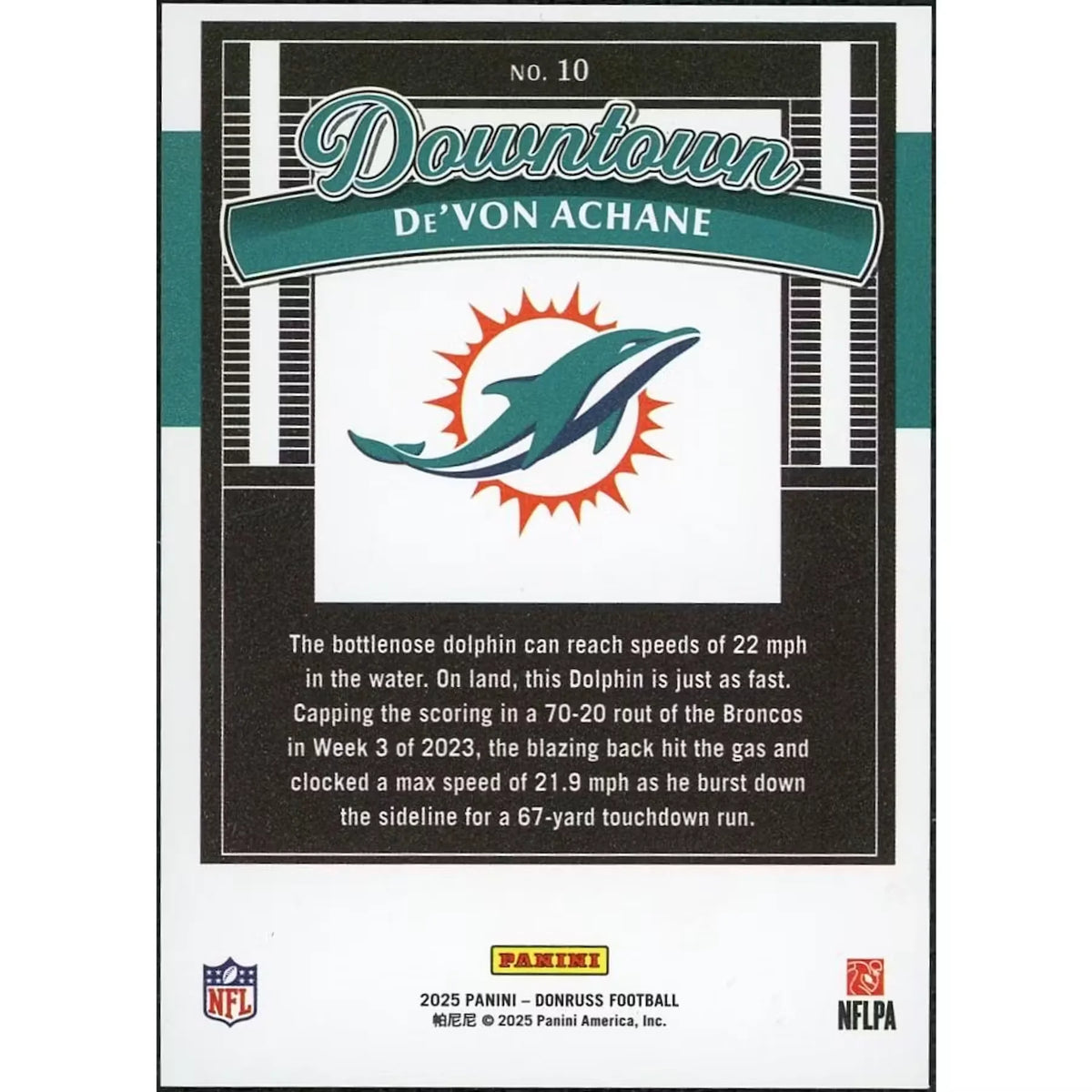 De'Von Achane 2025 Panini Donruss Downtown! #10 | P5298954