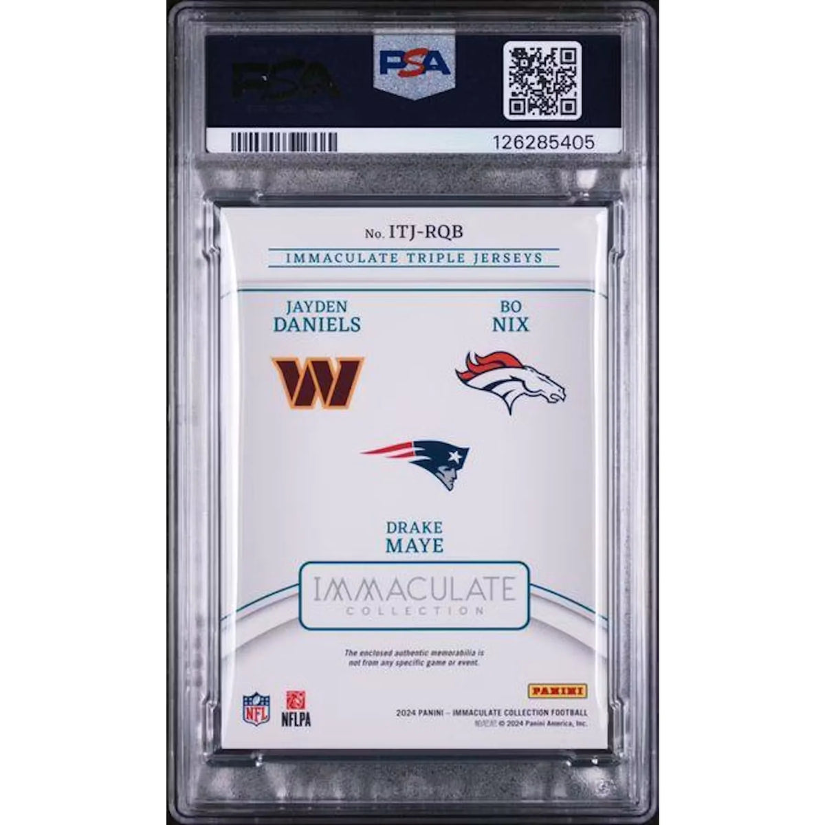 2024 Immaculate Jayden Daniels/Bo Nix/Drake Maye Rookie Triple Jersey | PSA 7 | P5299022