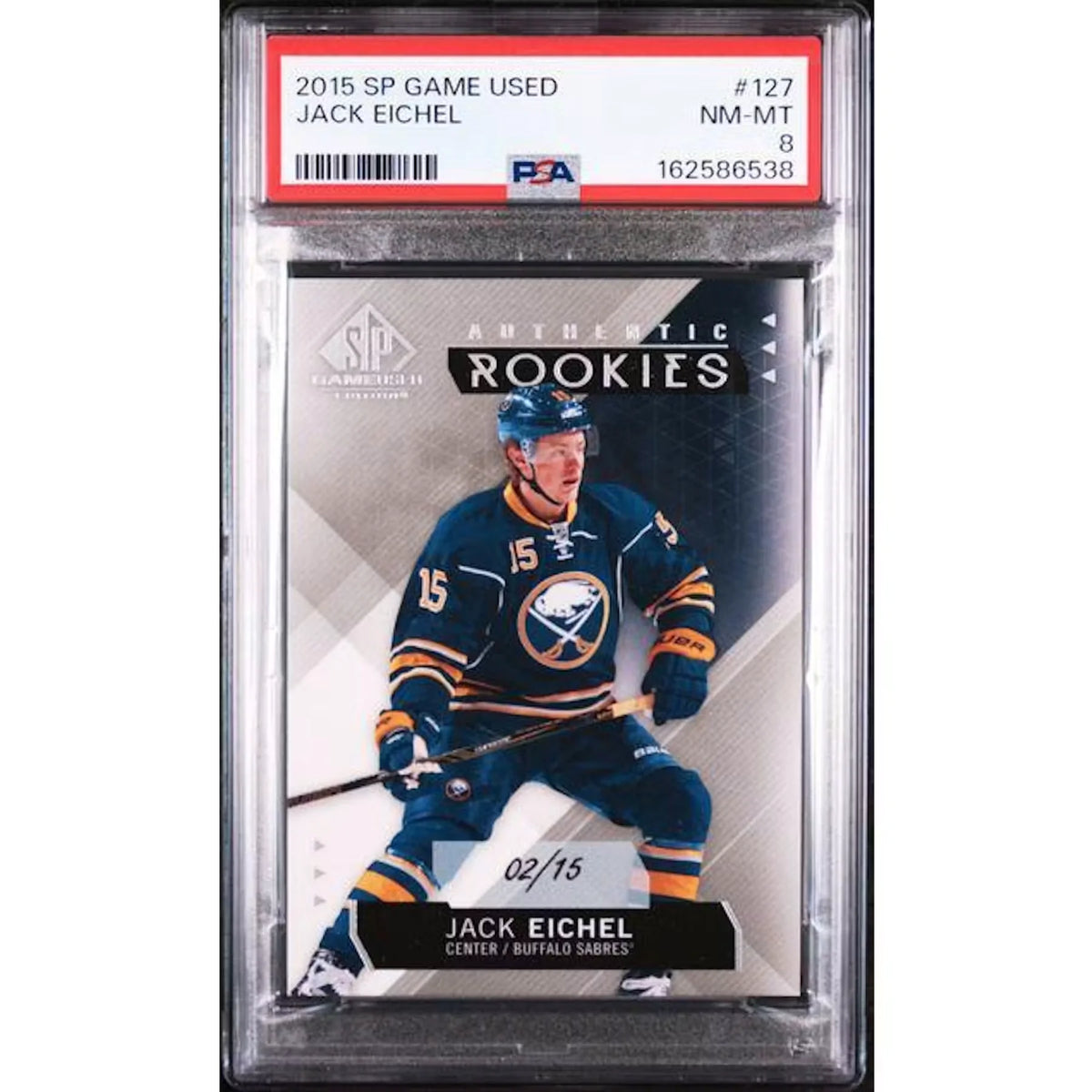 Jack Eichel 2015 Upper Deck SP Game Used Rookie Card #127 | PSA 8 | P5299097
