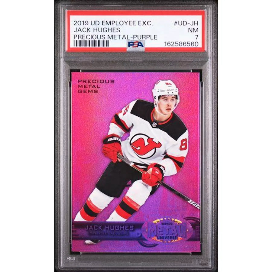 Jack Hughes 2019 UD Employee Exclusive Purple Rookie Card | PSA 7 | P5299101