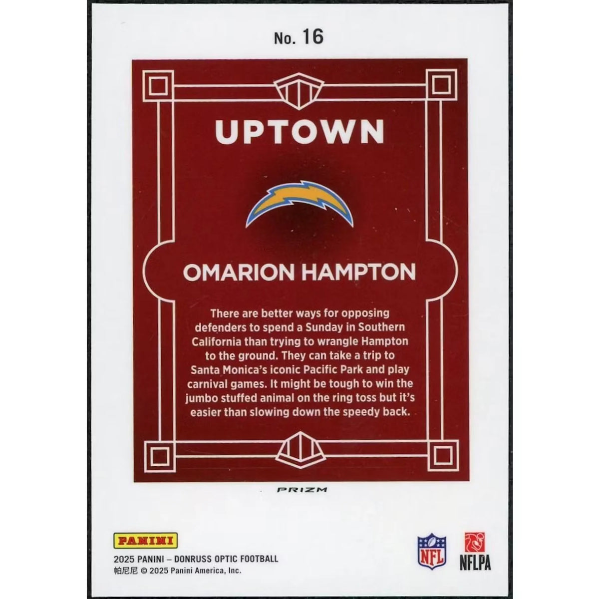 Omarion Hampton 2025 Panini Donruss Optic Uptown #16 Card | P5299154