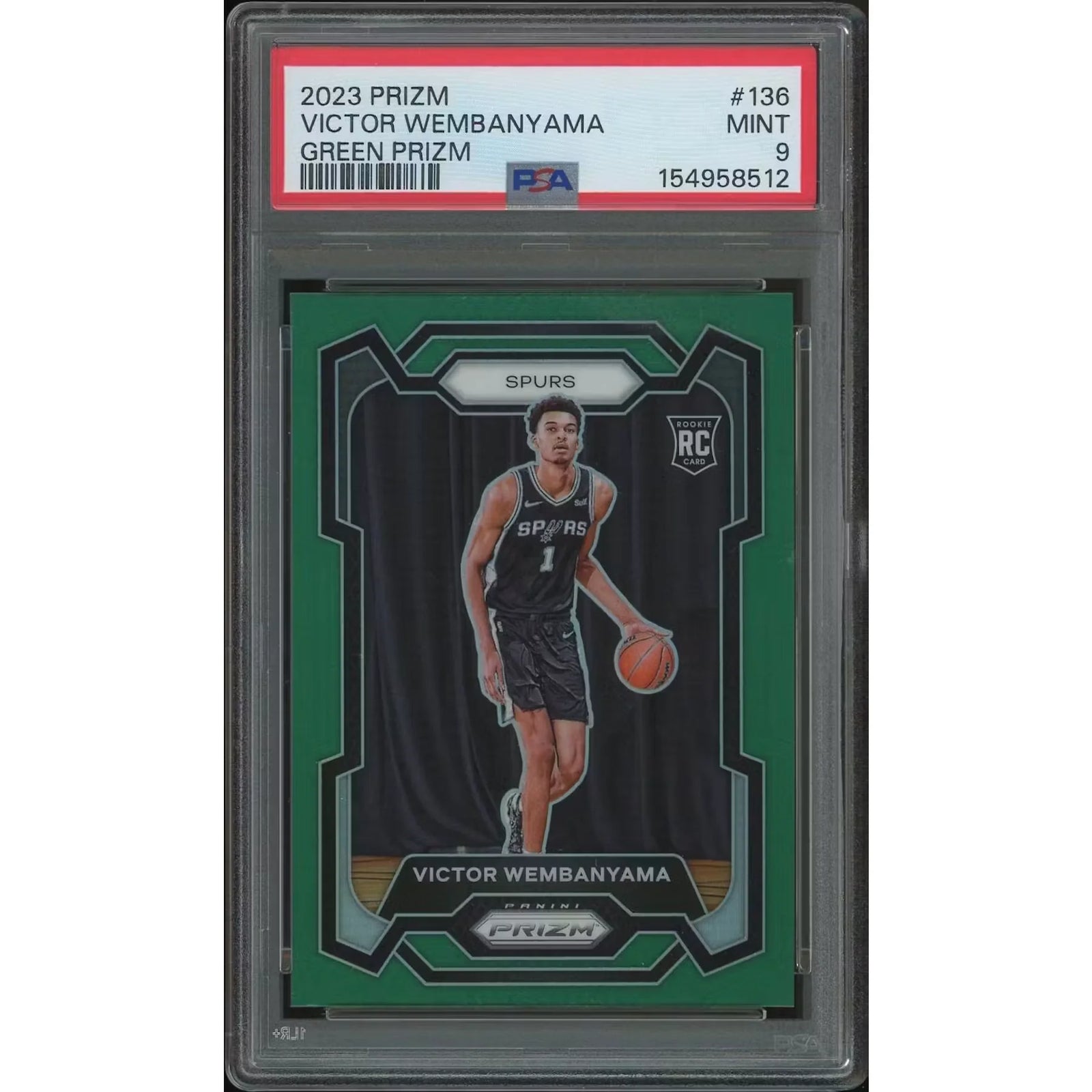 Victor Wembanyama 2023-24 Panini Prizm Rookie Card #136 | Green Prizm PSA 9