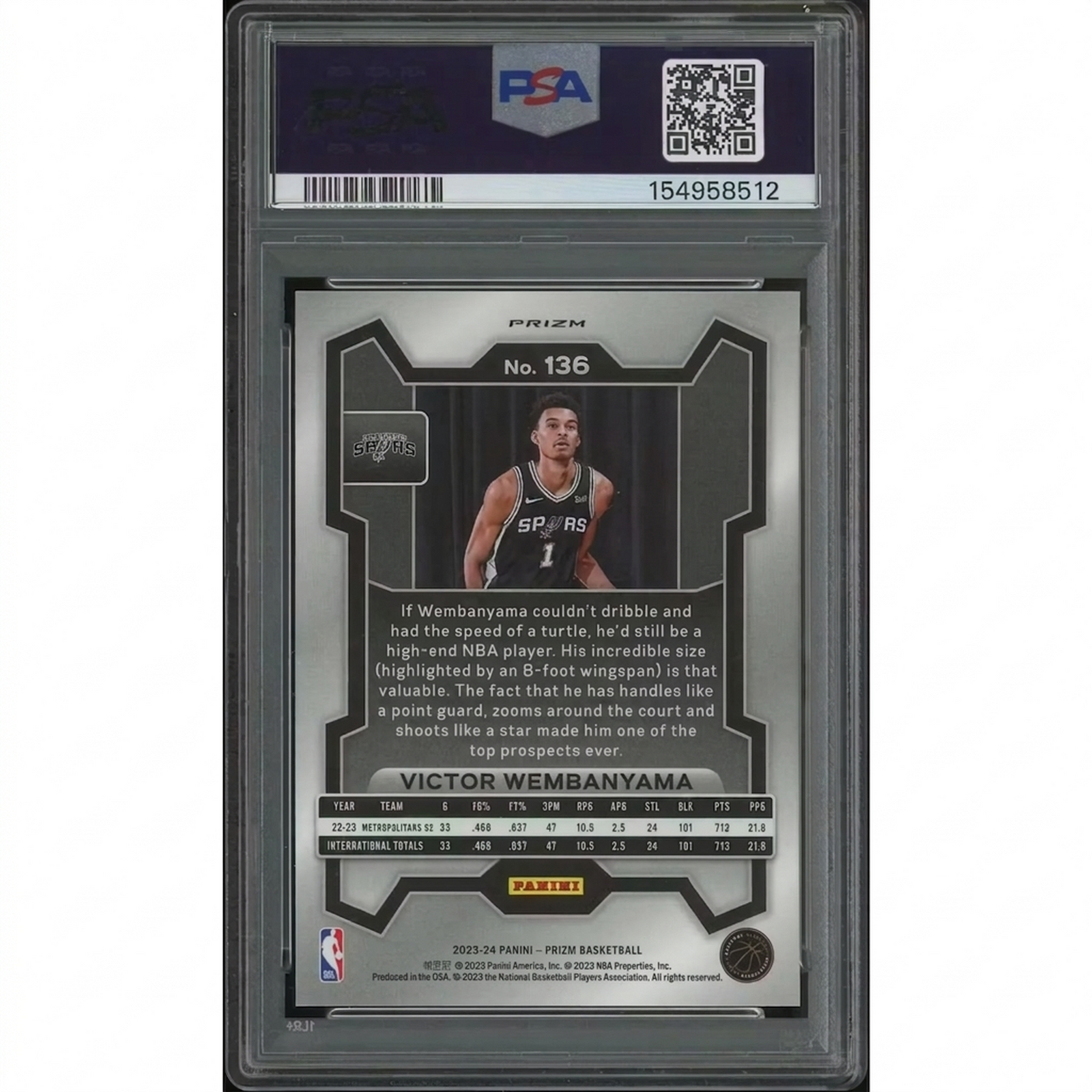 Victor Wembanyama 2023-24 Panini Prizm Rookie Card #136 | Green Prizm PSA 9