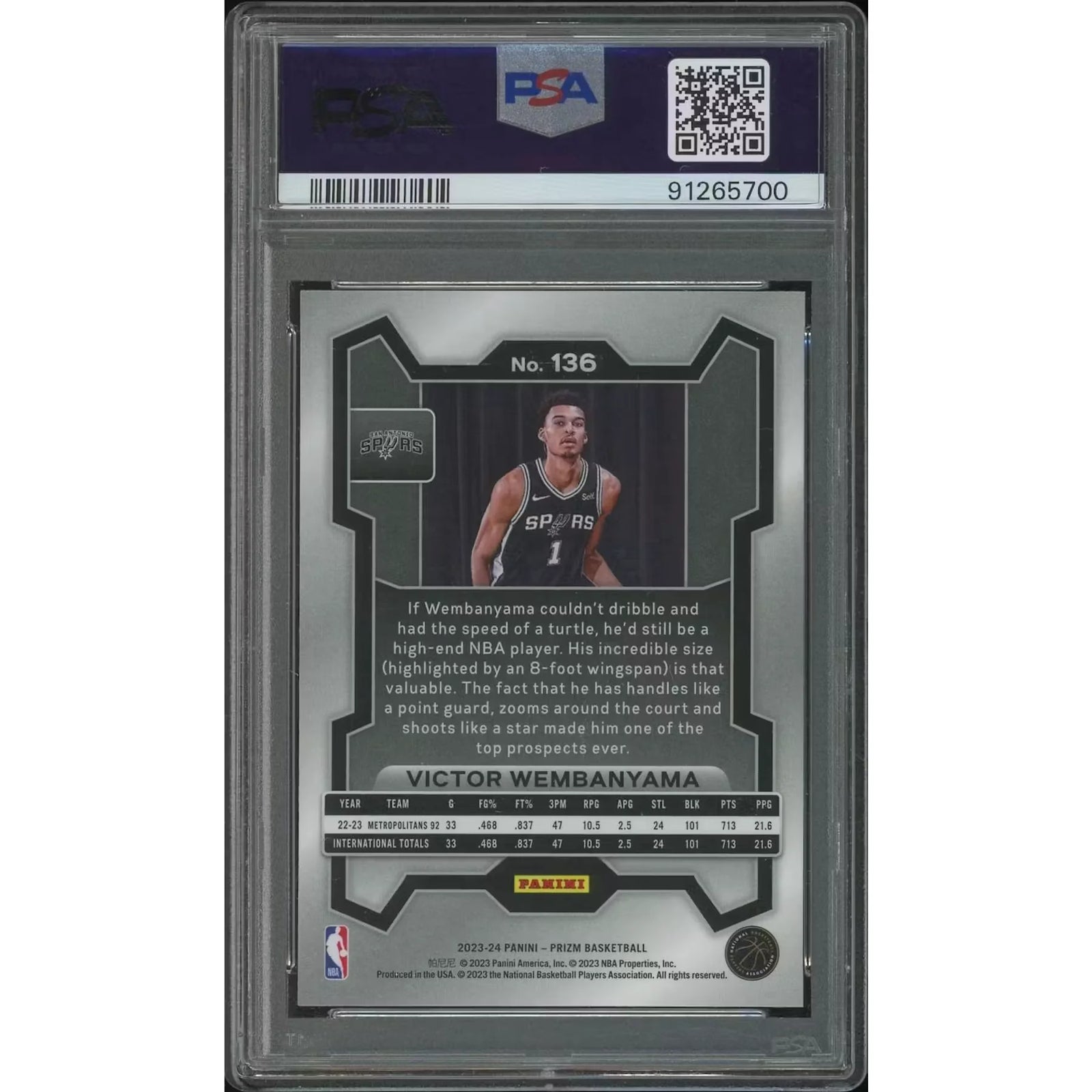 Victor Wembanyama 2023-24 Panini Prizm Rookie #136 | PSA 10 Gem Mint
