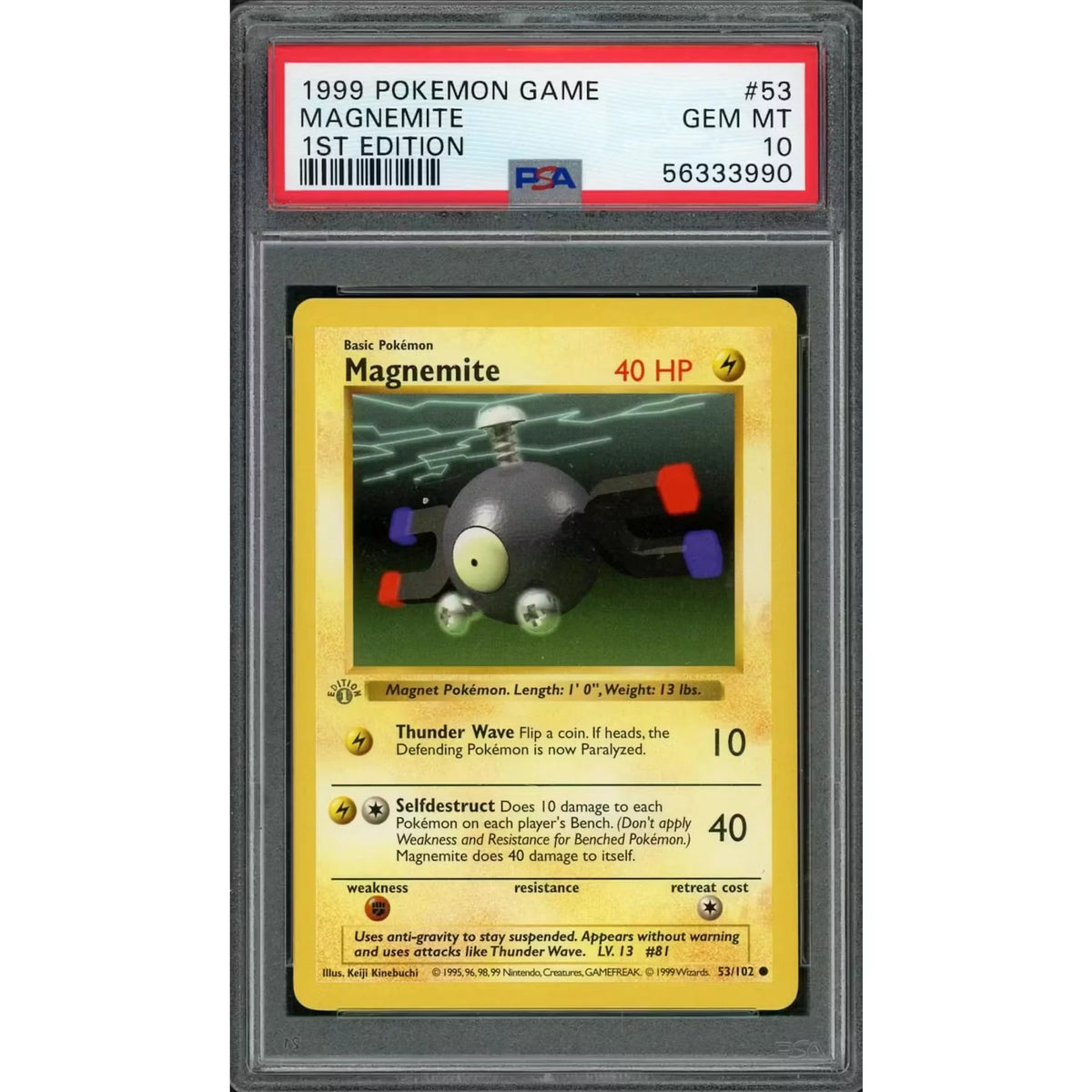 1999 Pokemon Base Set Shadowless Magnemite 1st Edition #53 | PSA 10 | P5596368