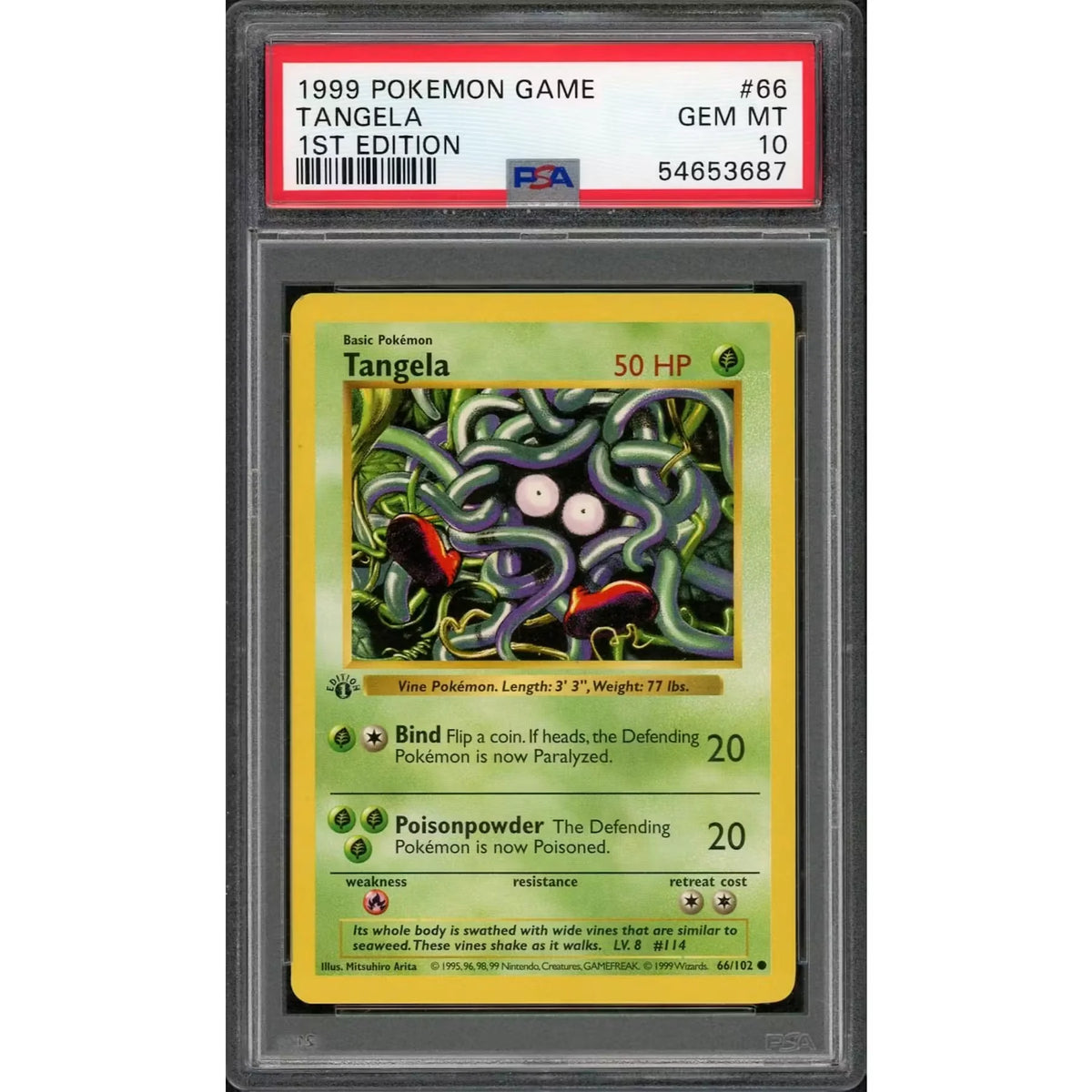 1999 Pokemon Base Set Shadowless Tangela 1st Edition #66 | PSA 10 | P5596369