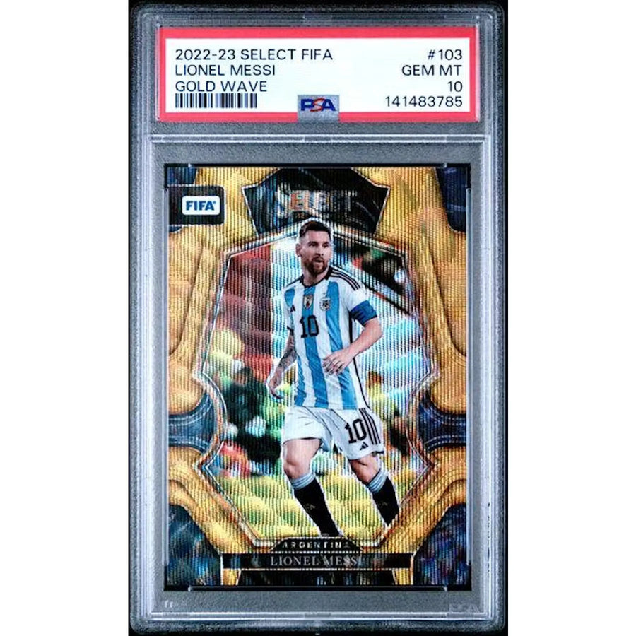 Lionel Messi 2022 Panini Select FIFA Gold Wave Card #103 | PSA 10 | P5598949