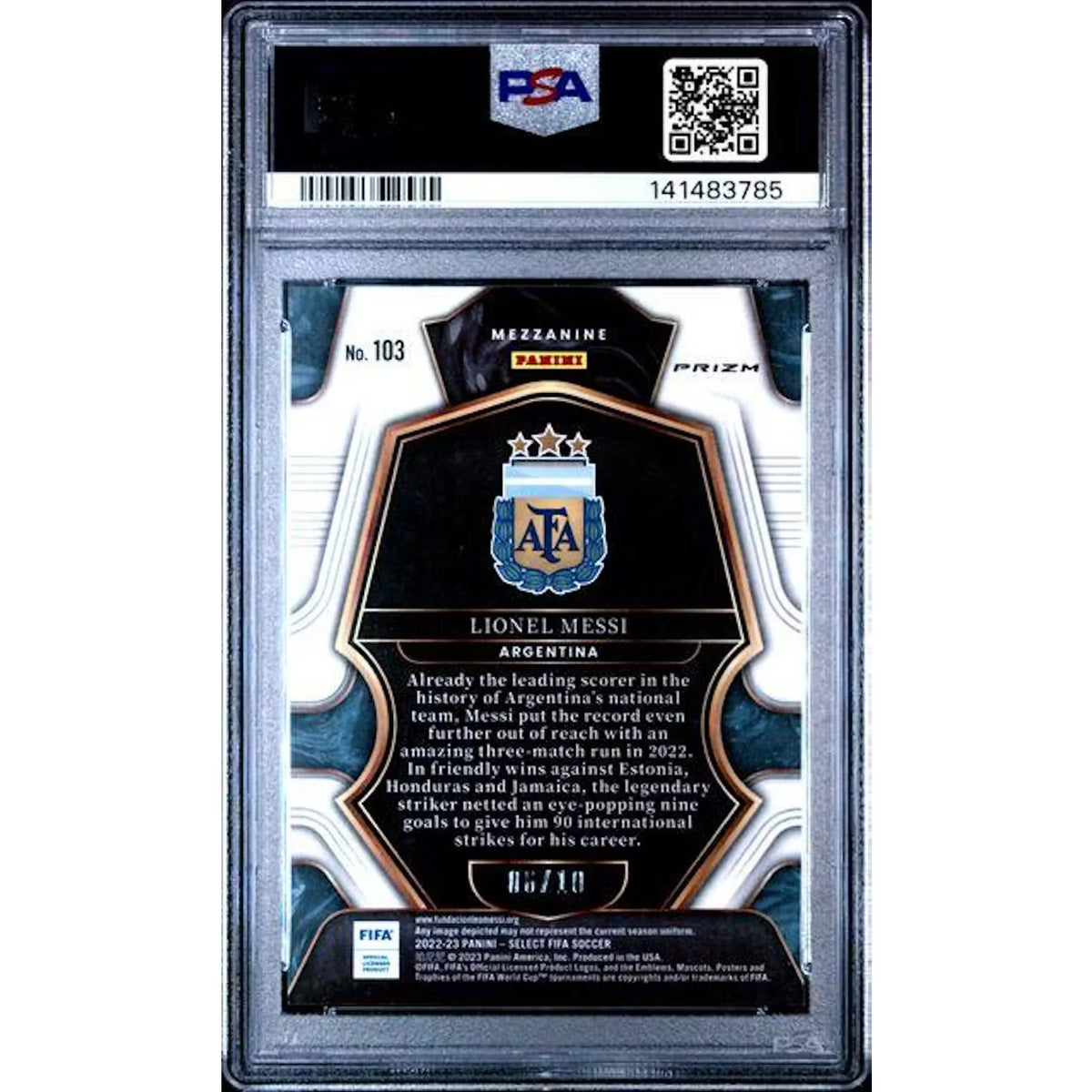 Lionel Messi 2022 Panini Select FIFA Gold Wave Card #103 | PSA 10 | P5598949