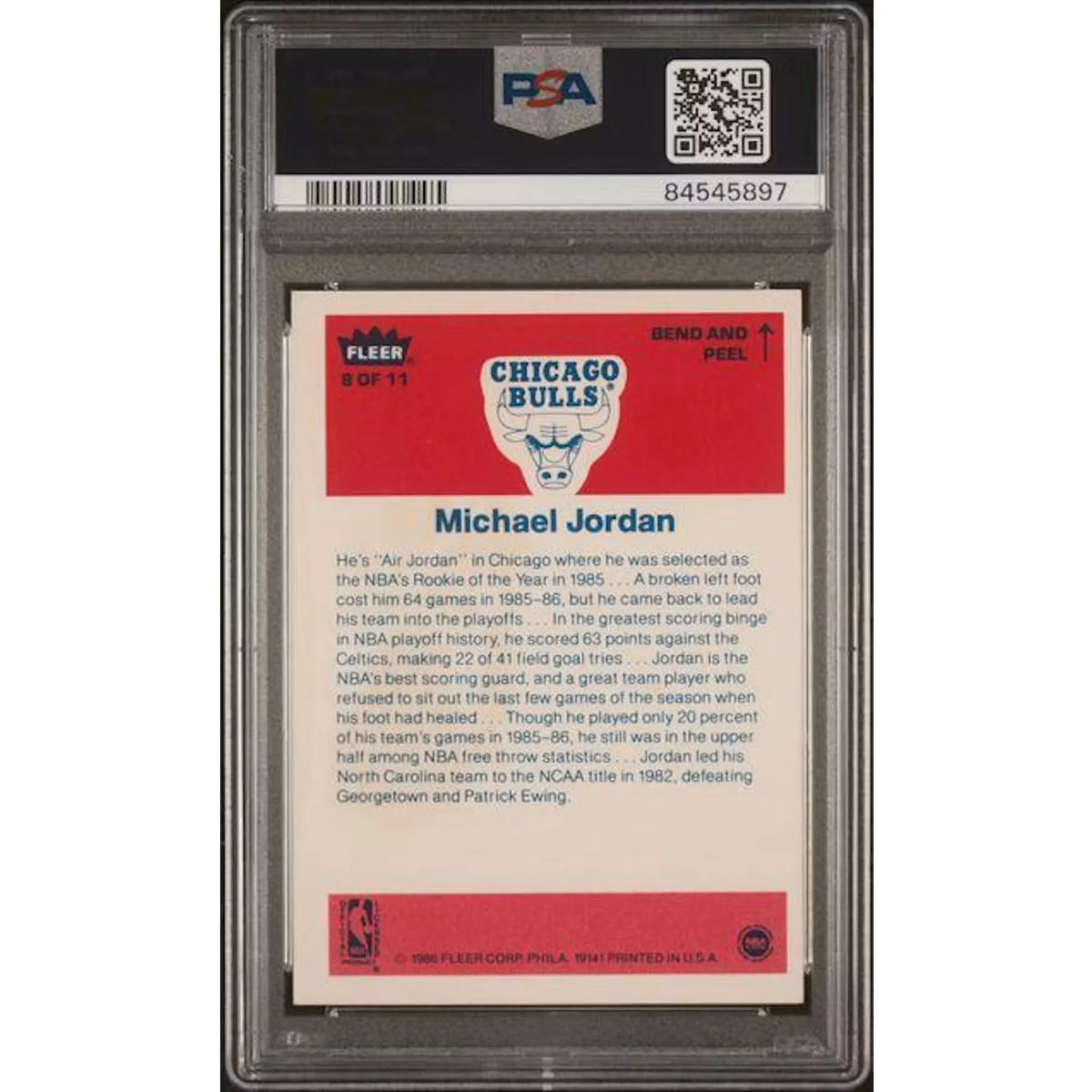 Michael Jordan 1986 Fleer Sticker Rookie #8 | PSA 8 | P5598983