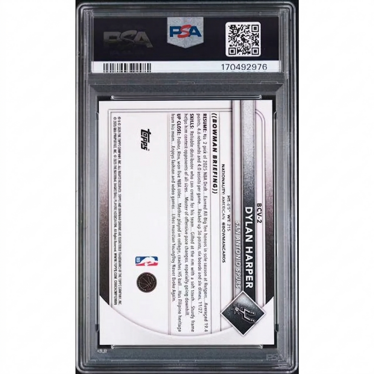 Dylan Harper Signed 2025-26 Bowman Chrome Rookie Card | True Orange/25 PSA 10 | P5598987