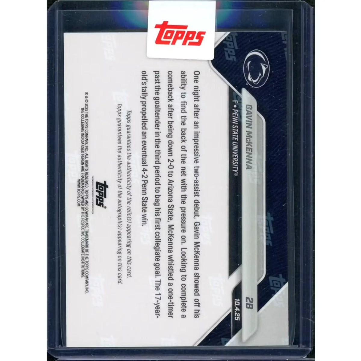 Gavin McKenna Signed 2025 Topps Now Auto Relic #28 Card | Black Foil/10 | P5599008